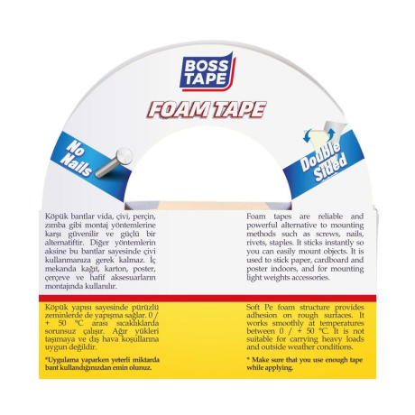 Bandă de Montaj Dublu Adezivă din Spumă pentru Accesorii de 5kg, 48mm x 10m