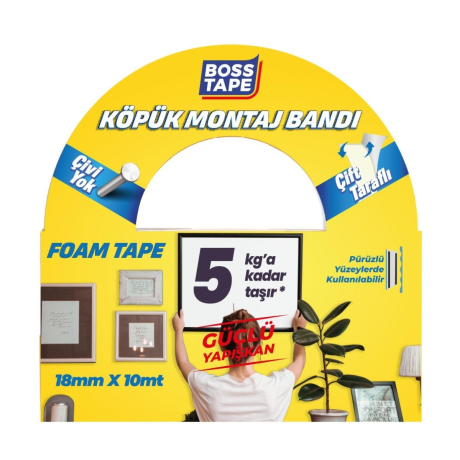 Bandă de Montaj Dublu Adezivă din Spumă pentru Accesorii de 5kg, 18mm x 10m