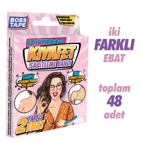 Banda dublu adeziva pentru fixarea hainelor, set 48 bucati, 2 dimensiuni