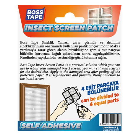 Set benzi adezive pentru repararea plaselor de tantari, gri, 4 buc, 10 x 10cm