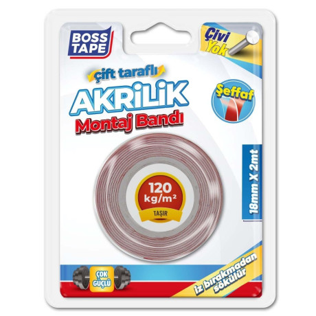 Bandă de montaj acrilică dublu-adezivă, transparentă, 18mm x 2m