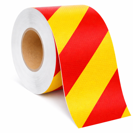 Banda adeziva reflectorizanta, galben-rosu, 10cm x 50m