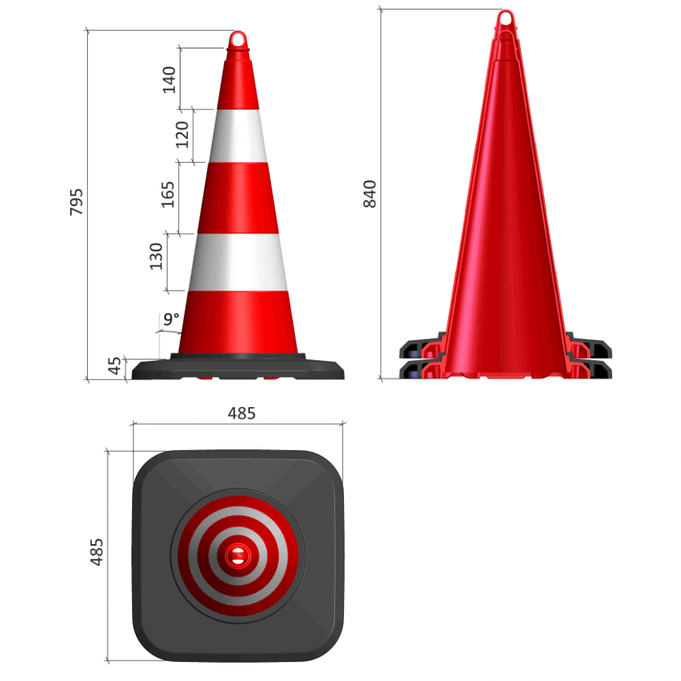Con Rutier Con Semnalizare PVC, 75cm, 2 folii reflectorizante, baza cu greutate ...