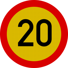 Limitare de viteza 20km, temporar, Indicator rutier | Semn de circulatie
