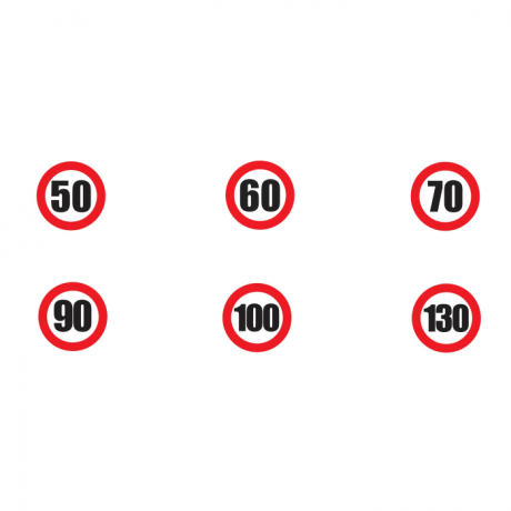 Autocolante cu limita de viteza 50, 60, 70, 90, 100 si 130 KM/H, diametru 13 cm