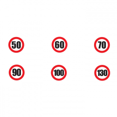 Autocolante cu limita de viteza 50, 60, 70, 90, 100 si 130 KM/H, diametru 13 cm