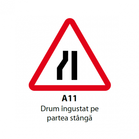 Drum ingustat pe partea stanga A11, Indicator rutier | Semn de circulatie