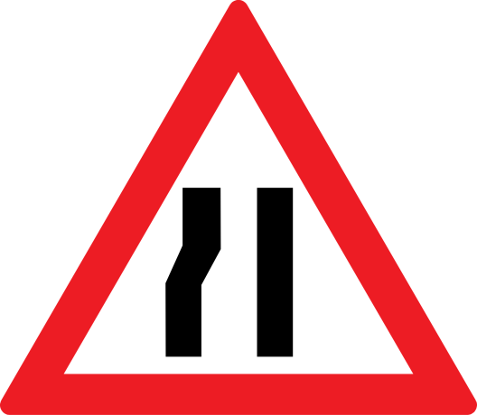 Drum ingustat pe partea stanga A11, Indicator rutier | Semn de circulatie