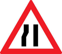 Drum ingustat pe partea stanga A11, Indicator rutier | Semn de circulatie