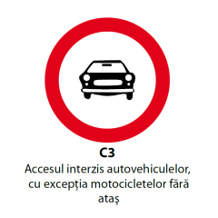 Accesul interzis autovehiculelor, cu exceptia motocicletelor fara atas, Indicator rutier | Semn de circulatie