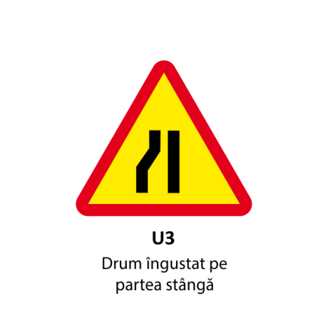 Drum ingustat pe partea stanga U3, Indicator rutier | Semn de circulatie