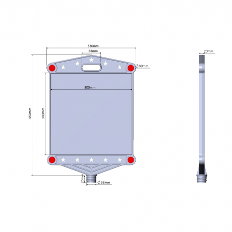 Panou gol din plastic, dreptunghiular, stelute, catadioptri, 30 x 30cm