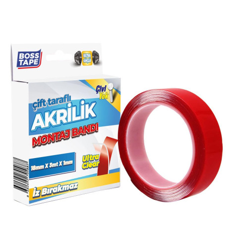 Bandă de montaj acrilică dublu-adezivă, transparentă, 18mm x 3m