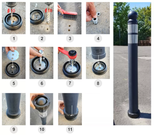 Stalp gri antracit din cauciuc inaltime 68cm, TPU-PA