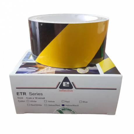 Banda reflectorizanta adeziva, galben/negru, 5cm x 10m