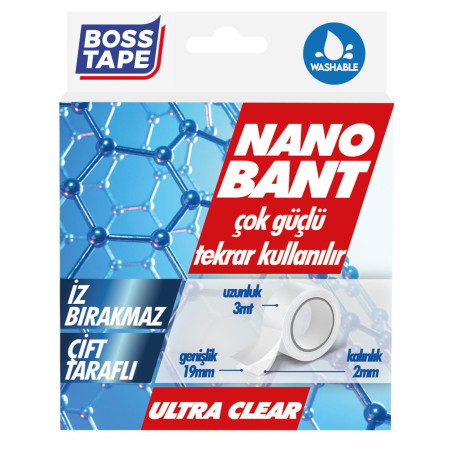 Banda dublu-adeziva, Nano, reutilizabila, lavabila, transparenta, 19mm x 3m