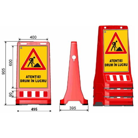 Baliza Ocolire Stanga, 7.50kg, folie reflectorizanta fata 60x40cm