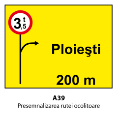 Presemnalizarea rutei ocolitoare (U39), Indicator rutier | Semn de circulatie