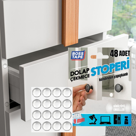 Set 48 Buline transparente autoadezive, pentru usi si sertare, Ø 9mm