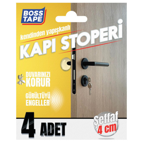 Set 4 bucati opritor pentru usi de interior, silicon moale cu adeziv, transparent, Ø 40mm