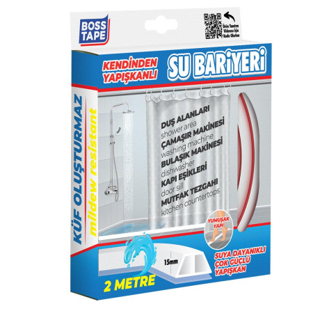 Banda de blocare a apei pentru dus, blaturi bucatarie, margini chiuveta, Alb, 27mm x 2m