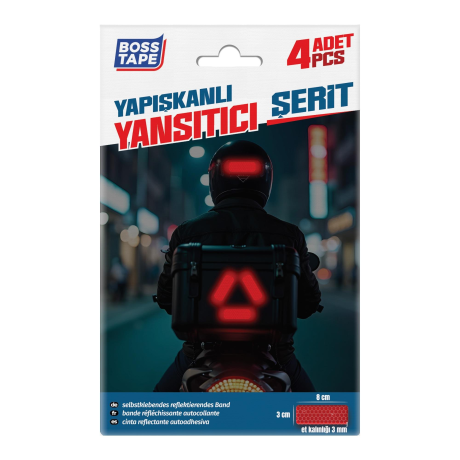 SET 4 Benzi reflectorizante cu adeziv siliconic, ROSU, 3cm x 8cm