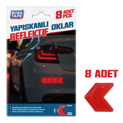 SET 8 Benzi reflectorizante tip sageata cu adeziv siliconic, ROSU, 4cm x 5cm