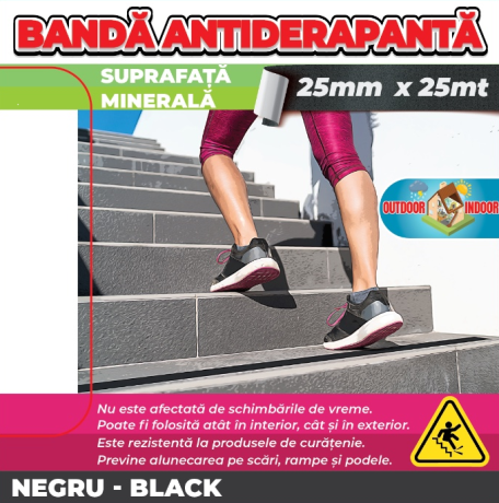 Banda Antiderapanta, 25mm x 25m, Negru