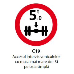 Accesul interzis vehiculelor cu masa mai mare de 5t pe osia simpla, Indicator rutier | Semn de circulatie