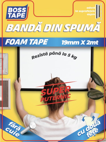 Bandă de Montaj Dublu Adezivă pentru Accesorii de 5kg, 19mm x 2m