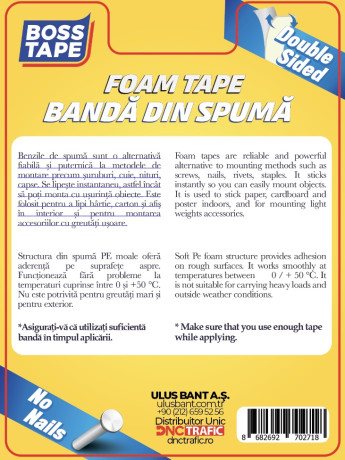 Bandă de Montaj Dublu Adezivă pentru Accesorii de 5kg, 19mm x 2m