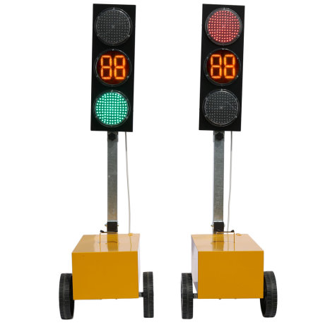 Set 2 semafoare mobile pentru semnalizarea lucrarilor, cu numaratoare