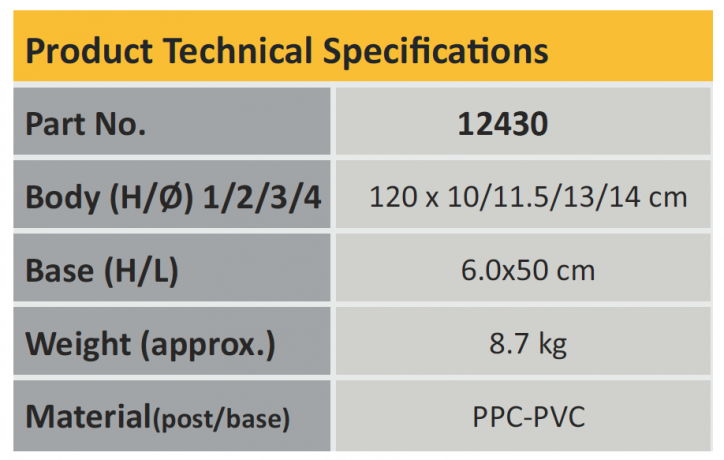 Stalp mobil cu benzi reflectorizante, greutate 8.7kg, inaltime 1.20m, stivuibil