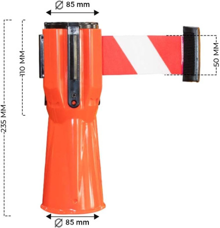 Banda retractabila pentru conuri, lungime 3m, alb-rosu