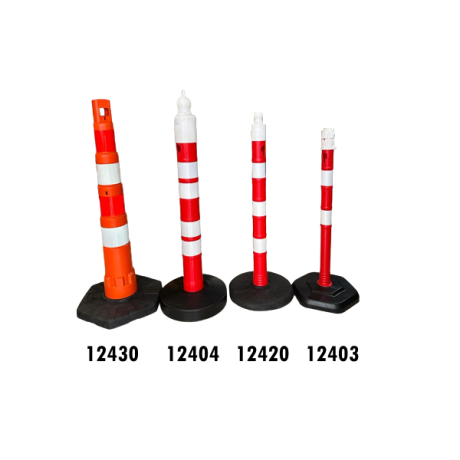 Stalp mobil cu benzi reflectorizante si greutate 3.7kg, diametru Ø 6.3cm, alb-rosu