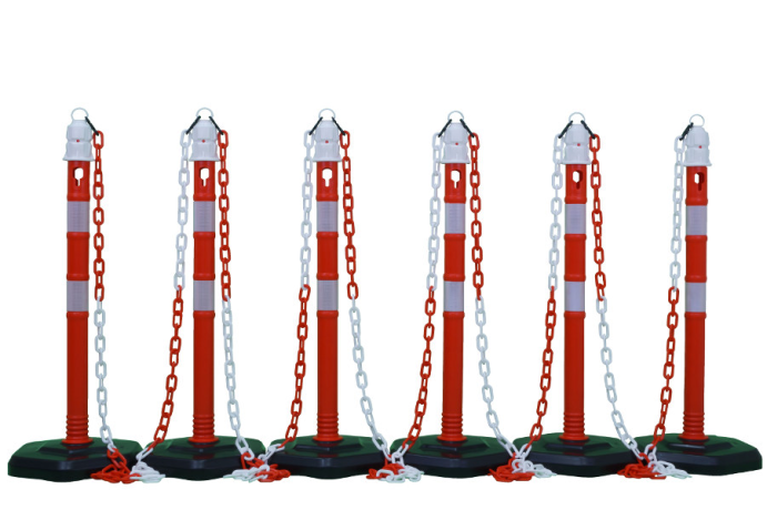 Stalp mobil cu benzi reflectorizante si greutate 3.7kg, diametru Ø 6.3cm, alb-rosu