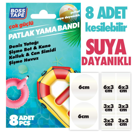 Plasturi adezivi pentru reparatii piscine, gonflabie, transparent, set de 8 buc. diverse dimensiuni