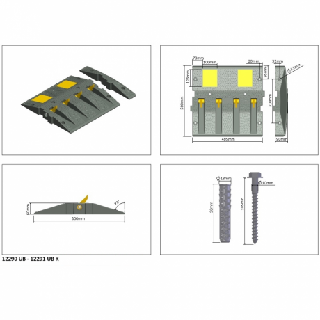Limitator de viteza cu tepi metalici, pentru sens unic