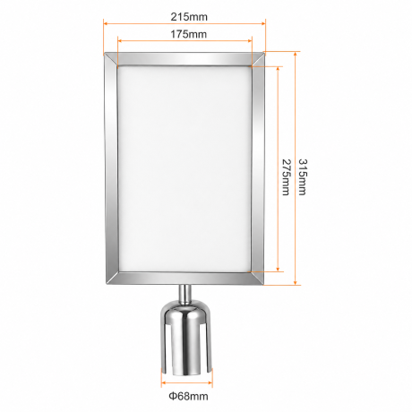 Panou A4 pentru stalpi de ghidare cu banda retractabila, vertical/orizontal, INOX