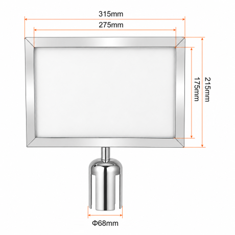 Panou A4 pentru stalpi de ghidare cu banda retractabila, vertical/orizontal, INOX