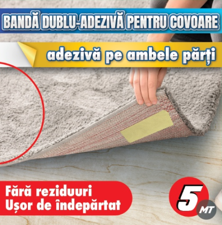 Banda dublu-adeziva pentru covoare, presuri, mochete, rola 25mm x 5m