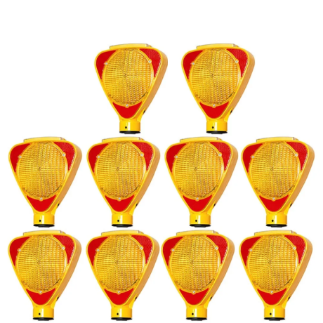 SET 10 buc. Lampi pentru semnalizare lucrari, suport rotativ, reflectorizanta, lumina intermitenta galbena