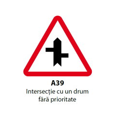 Intersectie cu un drum fara prioritate (A39), Indicator rutier | Semn de circulatie