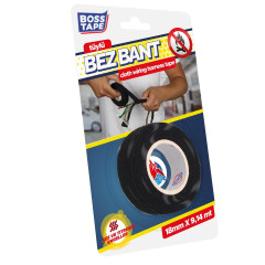 Banda textila cablaje, adeziva, negru, 18mm x 9.14m