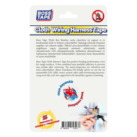 Banda textila cablaje, adeziva, negru, 18mm x 9.14m