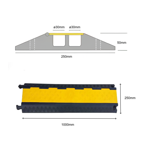 Rampa de protectie pentru cabluri, 2 canale cu Ø 3cm, PREMIUM