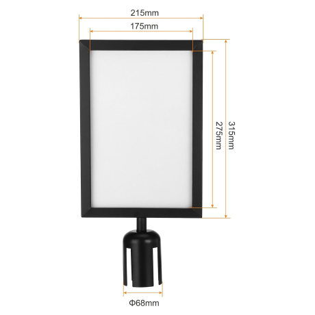 Panou A4 pentru stalp de ghidare, vertical, NEGRU