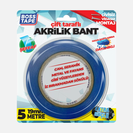 Bandă de montaj acrilică dublu-adezivă, transparentă, 19mm x 5m
