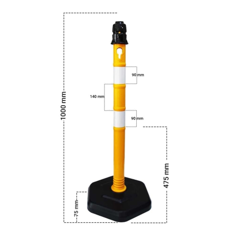 Stalp mobil cu benzi reflectorizante si greutate 3.7kg, diametru Ø 6.3cm, galben-negru