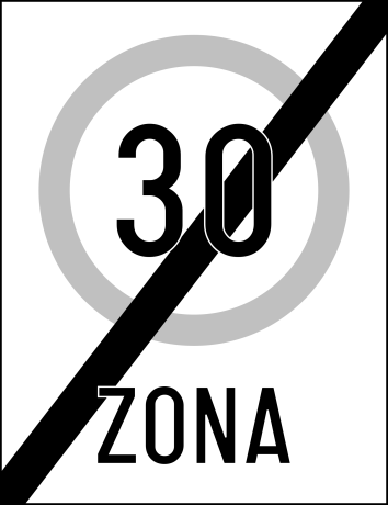 Sfarsitul zonei cu viteza limitata la 30 km/h, Indicator rutier | Semn de circulatie